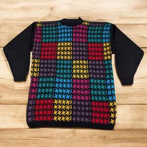 Vintage 80s AMERICAN PRIDE Tag Rainbow Houndstooth Sweater‎ Adult Size M